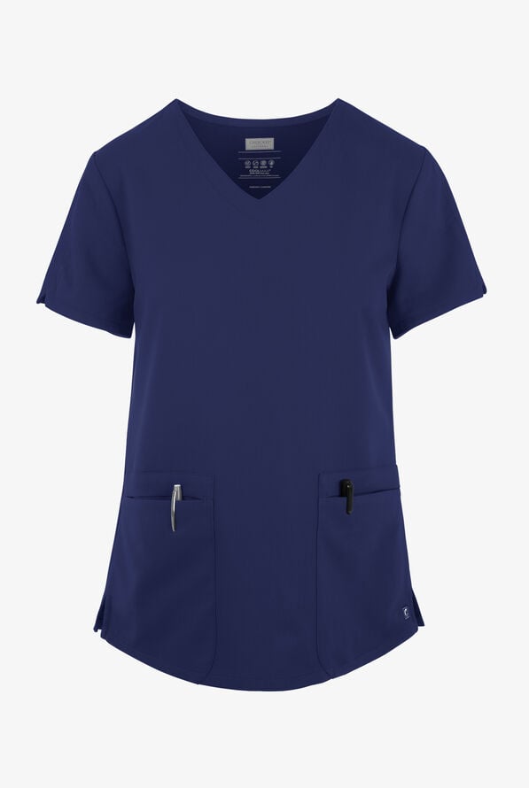 Cherokee Atmos Women's 2-Pocket STRETCH Coolmax V-Neck Scrub Top - Navy - 1