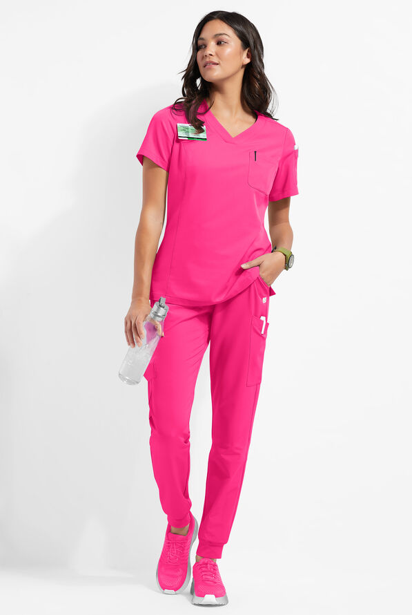 Blusa médica ReSurge Diamond con cuello en V y 3 bolsillos para mujer - Reactive Pink - 4