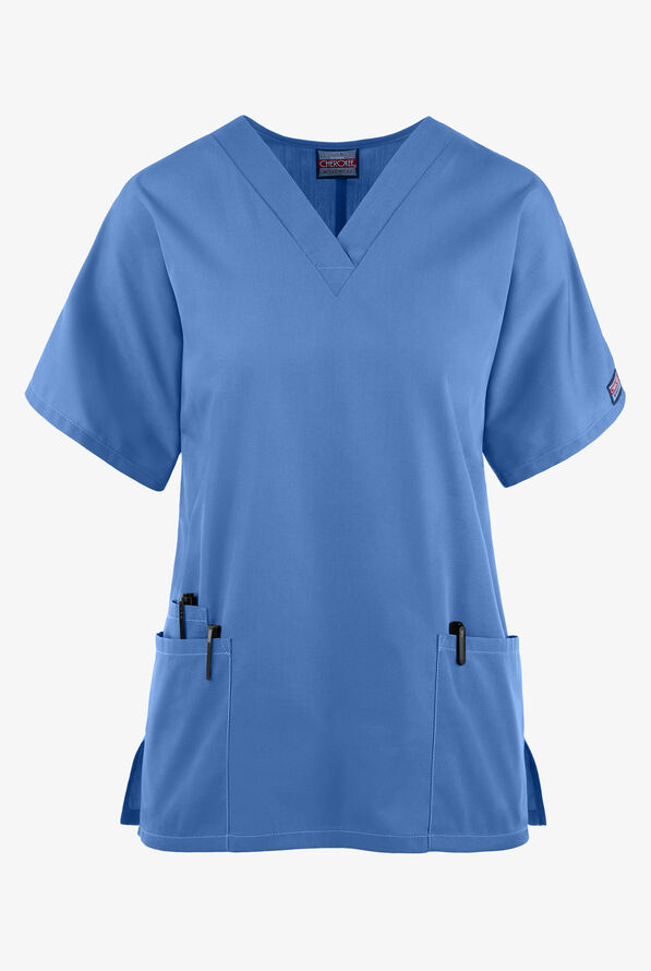 Cherokee Workwear Women's 3-Pocket V-Neck Scrub Top - Ceil Blue - 1