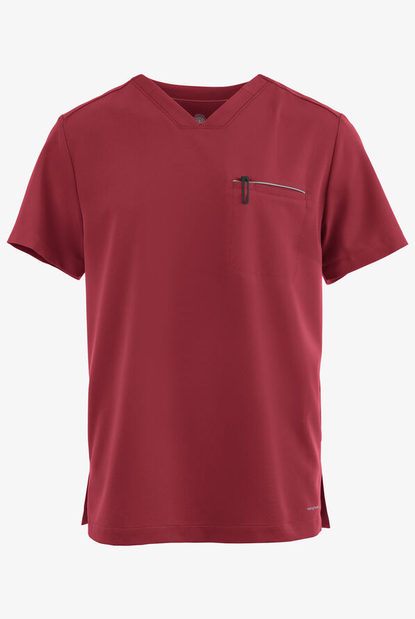 Camisa médica Healing Hands 360 Spencer STRETCH con cuello en V y 1 bolsillo para hombres - Garnet Red - 1