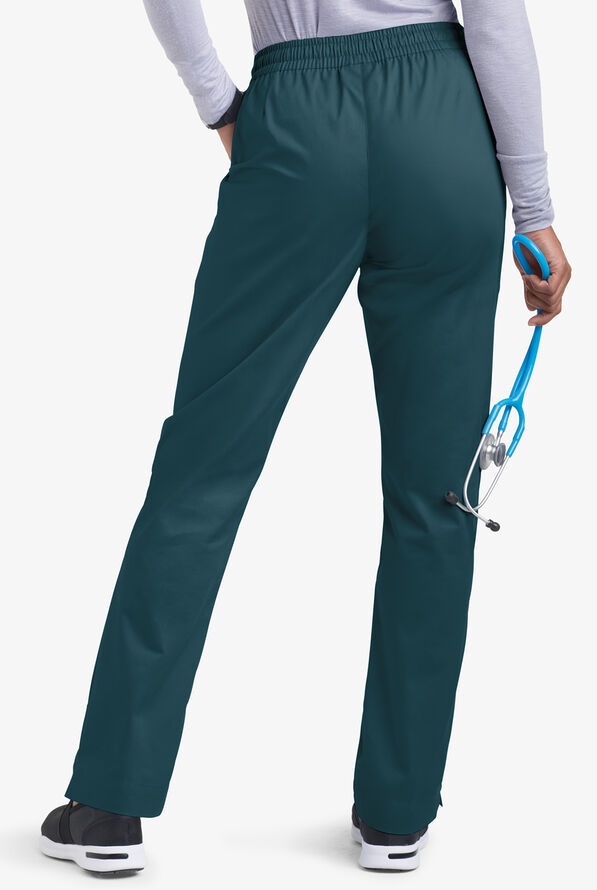 Butter-Soft STRETCH Women's 3-Pocket Elastic Waist Drawstring Scrub Pants - Tall - Caribbean Blue - 2