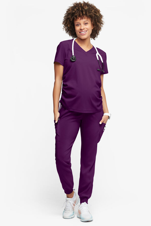 Easy STRETCH Chrissy Women's Maternity 4-Pocket Tapered Leg Jogger Scrub Pants - Eggplant - 5