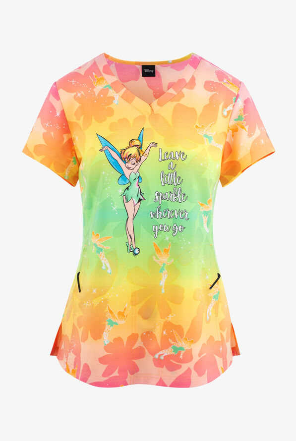 heartsoul Disney's Tinker Bell A Little Sparkle Women's 2pocket STRETCH VNeck Print Scrub Top