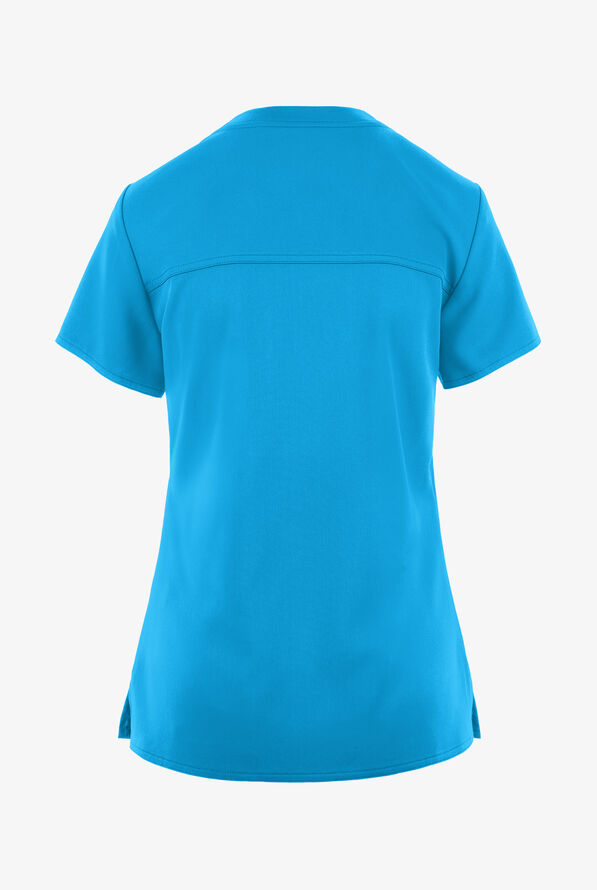 Med Couture Touch Women's 1-Pocket STRETCH Tuck In V-Neck Scrub Top - Mali-Blue Shore - 2