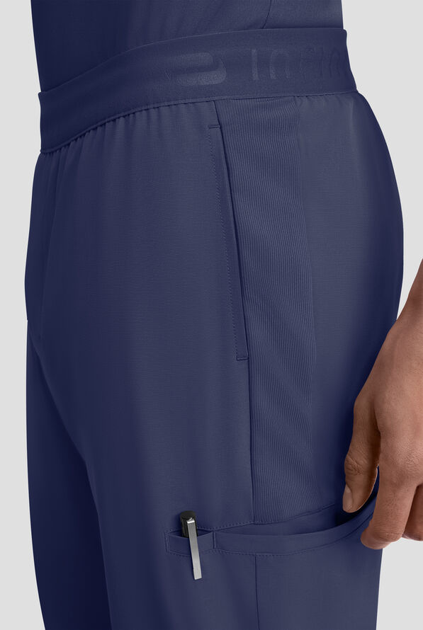 Infinity GNR8 Men's 5-Pocket STRETCH Logo Waistband Rib-Knit Trim Cargo Jogger Scrub Pant - Navy - 2