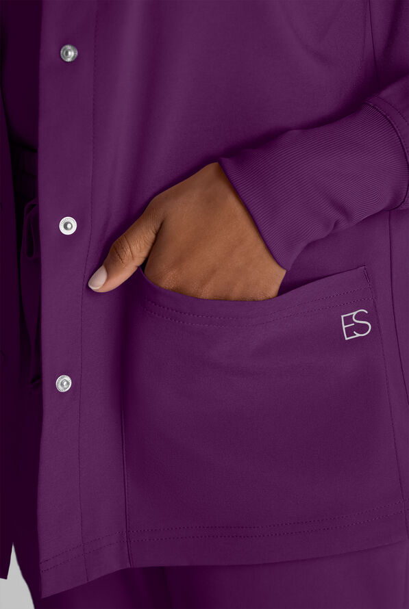 Easy STRETCH Rachel Women's 3-Pocket Snap Front Scrub Jacket - Eggplant - 4
