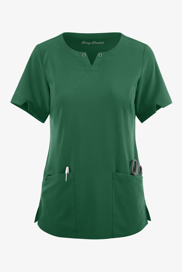 Blusa médica Easy STRETCH Amber con cuello con muesca y 4 bolsillos para mujer - Hunter - 1