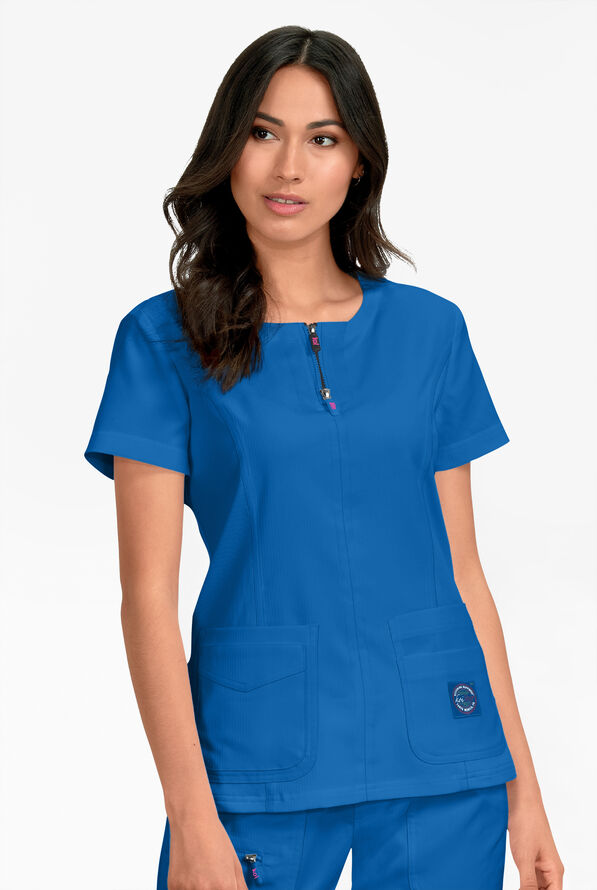 koi Lite™ Serenity Women's 4-Pocket Double Zipper Scrub Top - Royal - 2