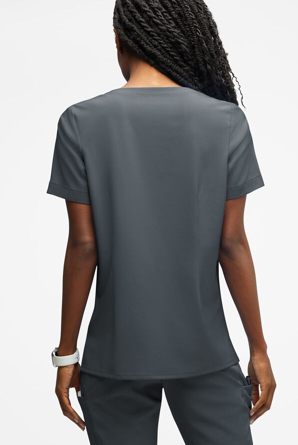 Blusa m&eacute;dica Easy STRETCH Amber con cuello con muesca y 4 bolsillos para mujer - Pewter - 3