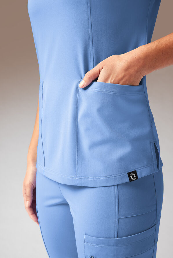 Hypothesis A-S All Situation Women’s 3-Pocket Polo Neck Scrub Top - Ceil Blue - 5