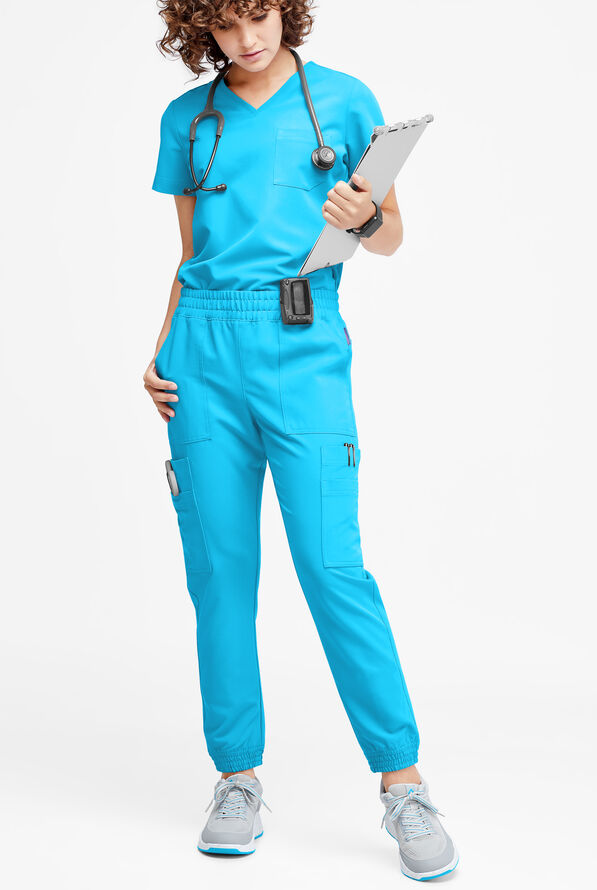 Pantal&oacute;n m&eacute;dico Movement by Butter-Soft Cephei petite estilo jogger con 11 bolsillos para mujer - Turquoise - 4