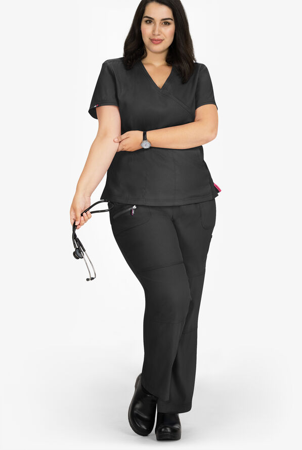 koi Lite™ Peace Women's 6-Pocket Drawstring Scrub Pants - Tall - Black - 2
