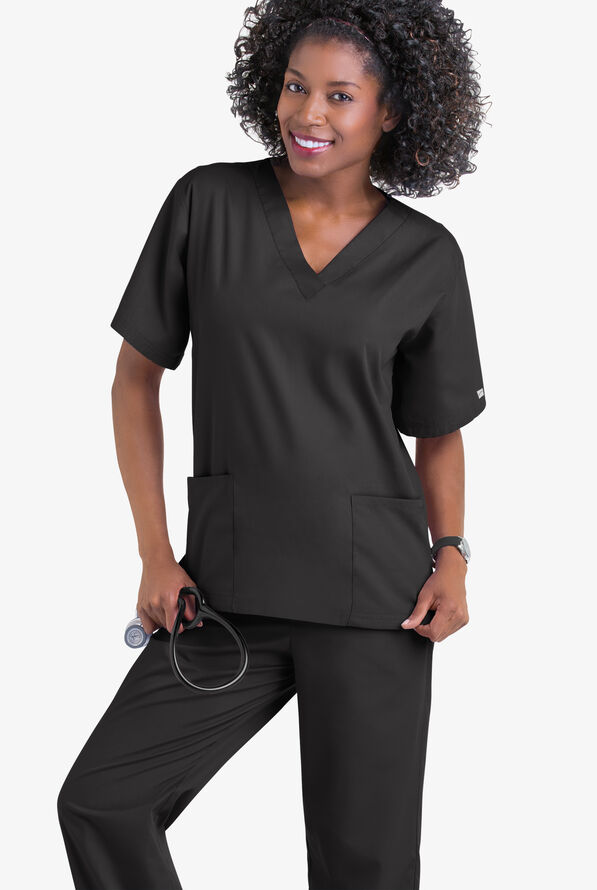 Butter-Soft Core Women's 2-Pocket V-Neck Scrub Top - Black - 2
