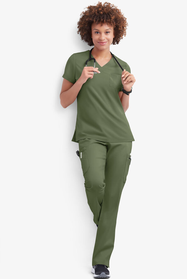 Butter-Soft STRETCH Women's 9-Pocket Drawstring with Back Elastic Scrub Pants - Tall - Light Olive - 4