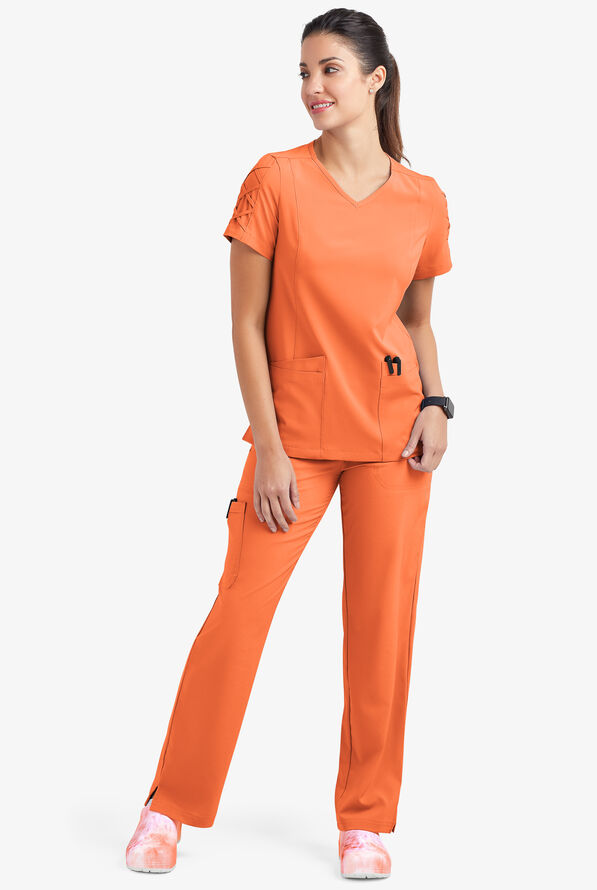 Easy STRETCH by ButterSoft Kylie Women's 5 Pocket VNeck With Criss Cross Detail Scrub Top