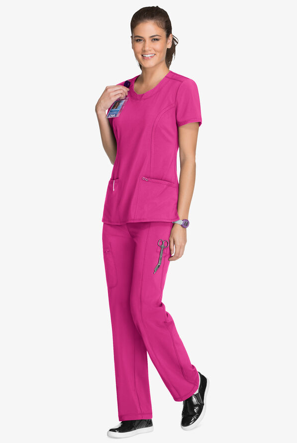 Infinity Women's 3-Pocket STRETCH Round Neck Scrub Top - Future Fuchsia - 2