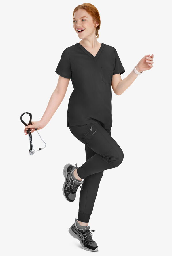 Healing Hands Purple Label Toby Women's 7-Pocket STRETCH Jogger Drawstring Scrub Pant - Black - 6