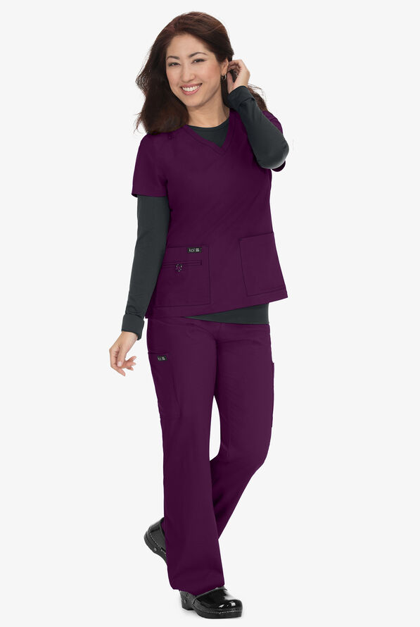 koi Basics Becca Women's 4-Pocket STRETCH V-Neck Scrub Top - Eggplant - 2