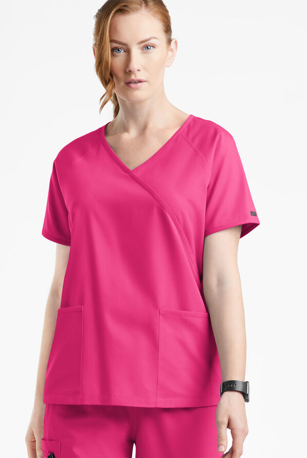 Blusa médica Butter-Soft Originals estilo cruzado con 3 bolsillos para mujer - Fuchsia - 2
