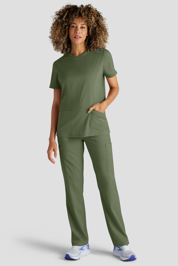 Butter-Soft STRETCH FLXTEK+ Women's 3-Pocket Crew Neck Scrub Top - Light Olive - 5