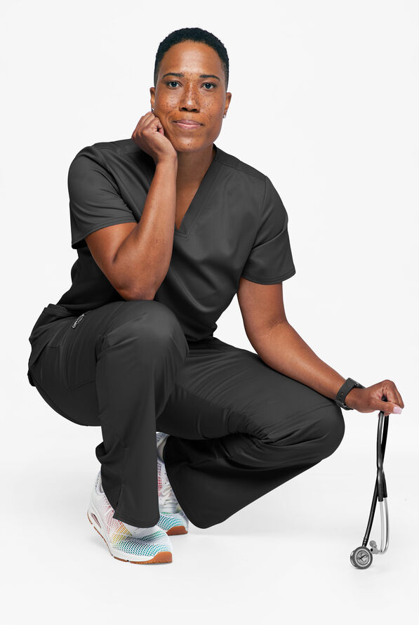 Cherokee Workwear Revolution Women's 3-Pocket STRETCH V-Neck Scrub Top - Black - 3