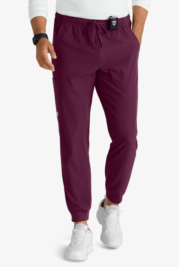 Skechers by Barco Structure Men's 3-Pocket STRETCH Cargo Jogger Scrub Pants - Short - Wine - 1