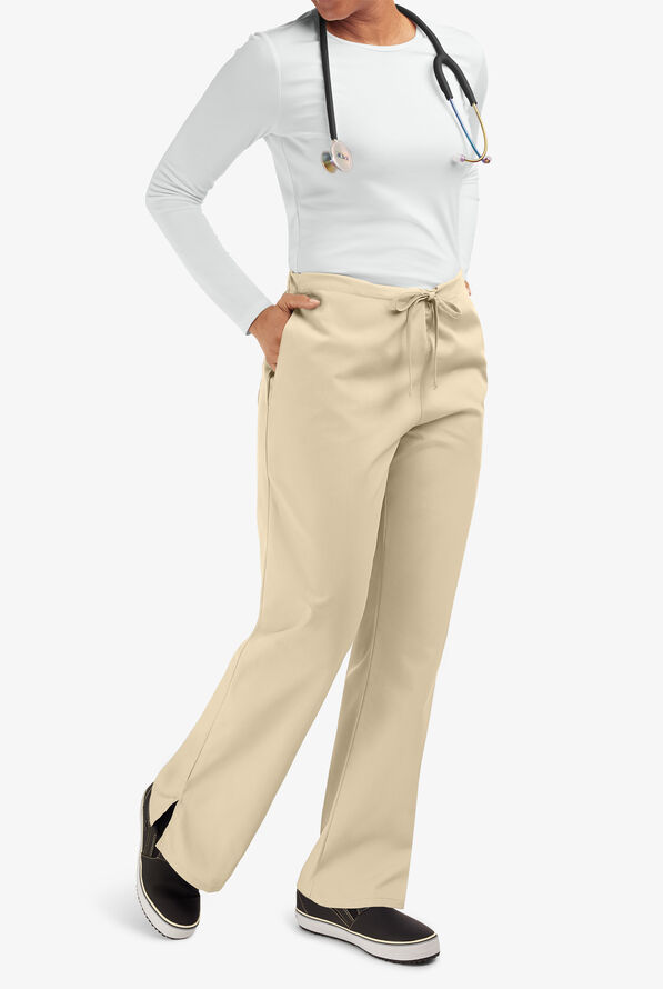 Cherokee Workwear Women's 3-Pocket Flare Leg Drawstring Scrub Pants - Tall - Khaki - 6