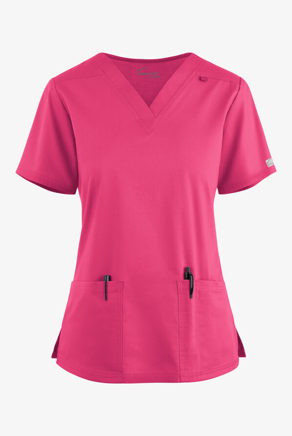 Butter-Soft STRETCH Women's 4-Pocket V-Neck Scrub Top - Fuchsia - 1
