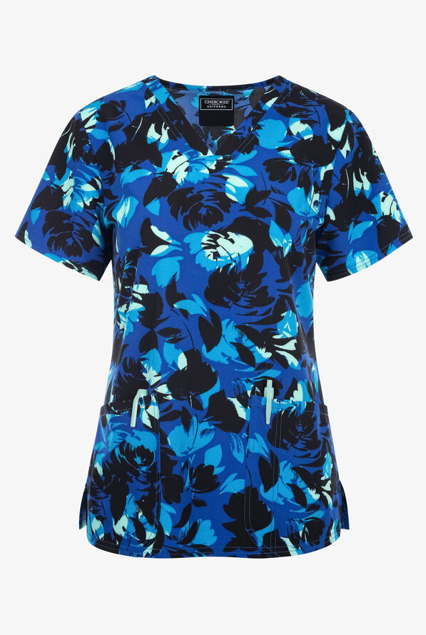 Cherokee Garden Silhouette Women's 2-Pocket STRETCH V-Neck Print Scrub Top - null - 1