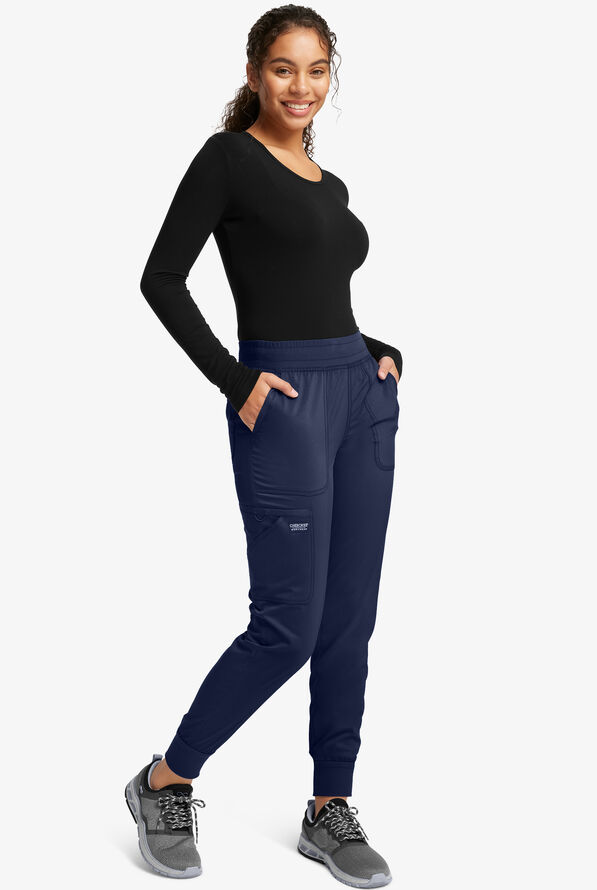 Cherokee Workwear Revolution Women's 5-Pocket STRETCH Cargo Jogger Scrub Pants - Petite - Navy - 4