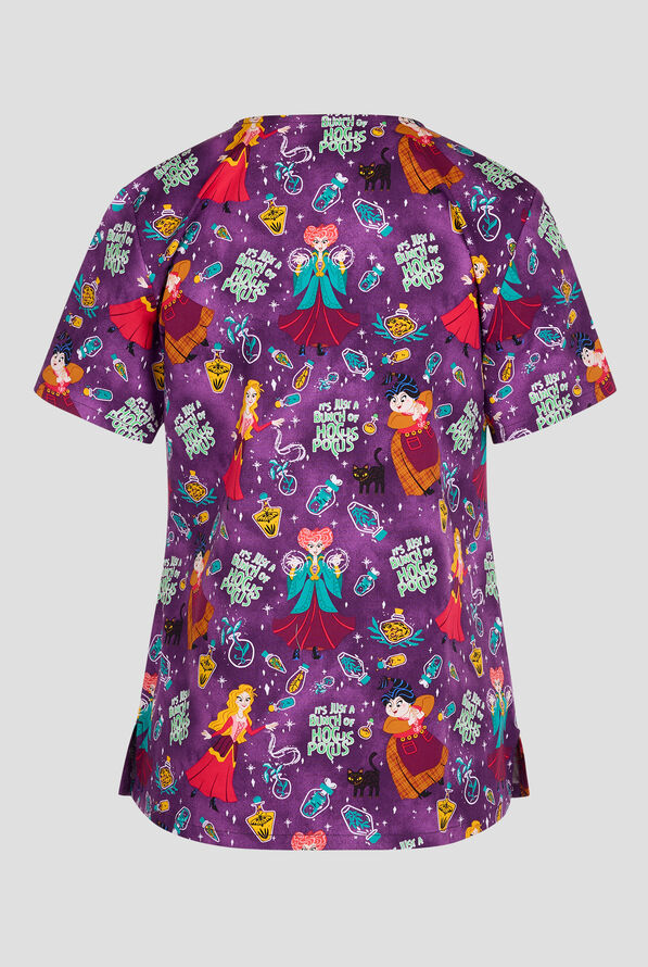 Tooniforms Disney's Bunch Of Hocus Pocus Women's 2-Pocket STRETCH V-Neck Print Scrub Top - null - 2