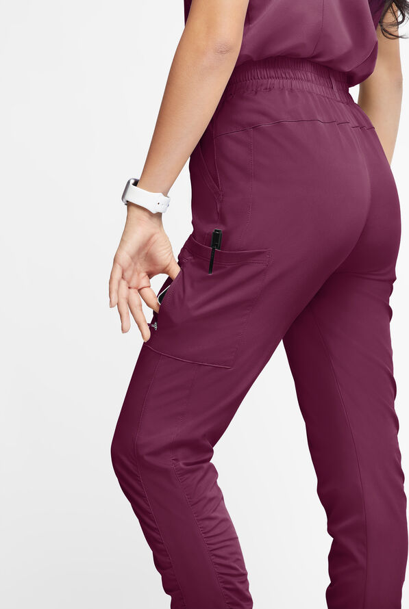 WhisperLite Calla Women's 6-Pocket Ruched Leg Cargo Scrub Pants - Wine - 3