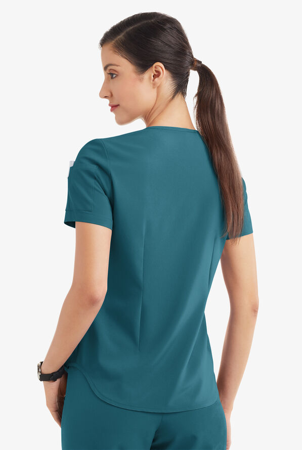 Easy STRETCH Chloe Women's 3-Pocket V-Neck Tuck-In Scrub Top - Caribbean Blue - 4