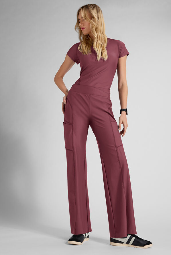 Infinity GNR8 Kinetic Knit Women's 5-Pocket STRETCH Cross-Over Waistband Wide Leg Scrub Pants - Pewter - 5