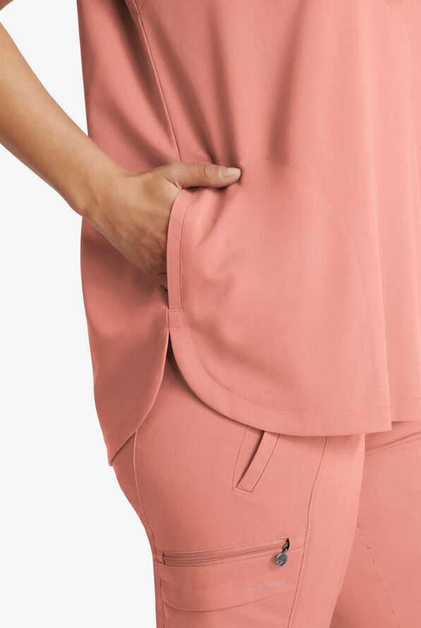 Healing Hands Purple Label Journey Women's 2-Pocket STRETCH Dolman Sleeve Mandarin Collar Scrub Top - Velvet Peach - 4