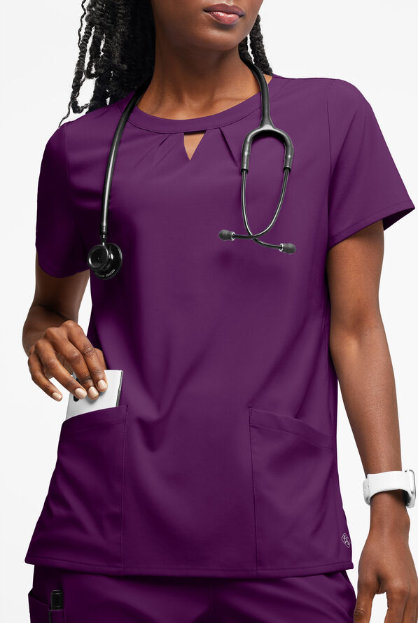 Easy STRETCH Salma Women’s 3-Pocket Keyhole Neck Scrub Top - Eggplant - 3