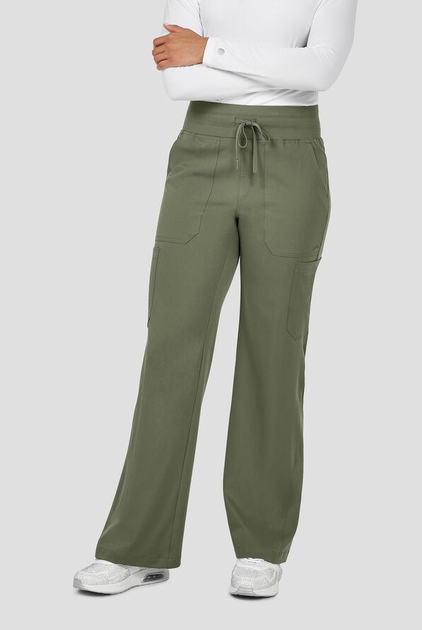 Pantalón médico Zavate Ava Therese Avery STRETCH de tiro alto estilo cargo con piernas anchas y 6 bolsillos para mujer - Olive - 1