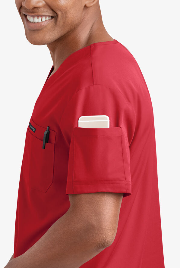Advantage STRETCH Men's 4-Pocket V-Neck Scrub Top - Red - 3