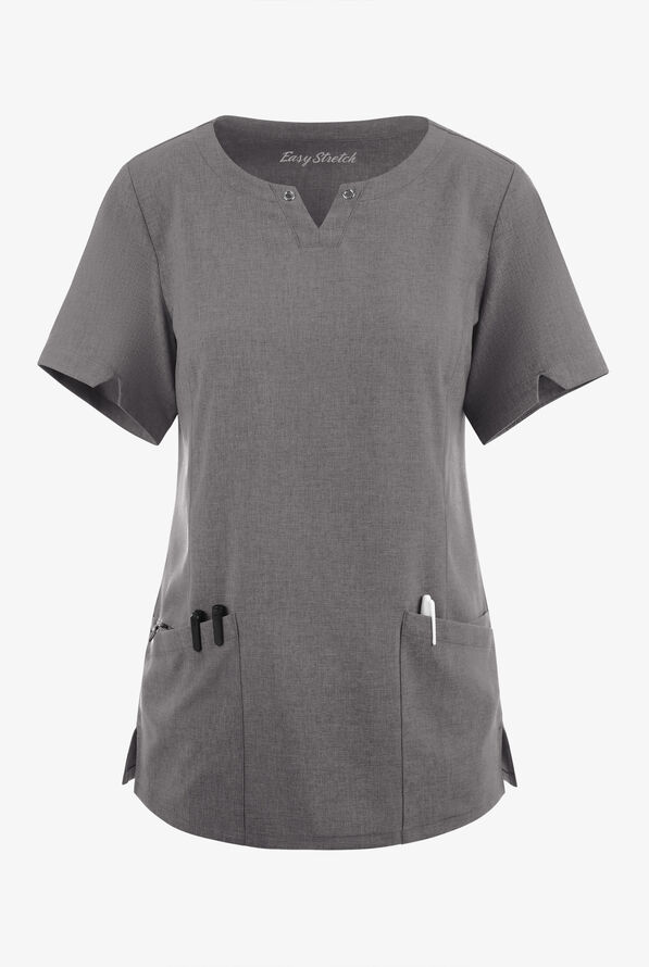 Blusa médica Easy STRETCH Amber con cuello con muesca y 4 bolsillos para mujer - Graphite Heather - 1