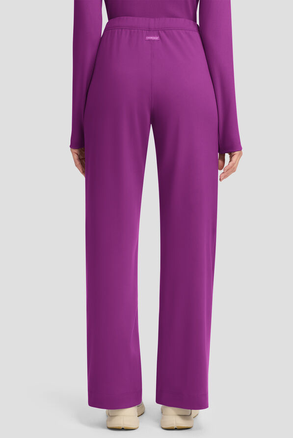 Cherokee Achieve Women's 3-Pocket STRETCH Wide Leg Pull-On Knit Scrub Pants - Wild Mulberry - 3
