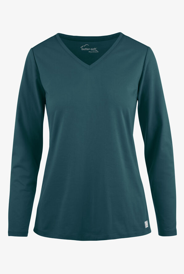 Butter-Soft STRETCH Women&rsquo;s Cotton-Rich V-Neck Knit Underscrub - Caribbean Blue - 1