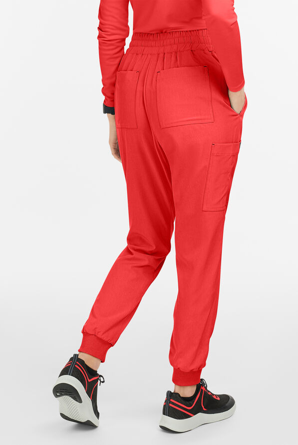 koi Basics Gemma Women's 5-Pocket STRETCH Cargo Jogger Scrub Pants - Heather Candy Red - 3
