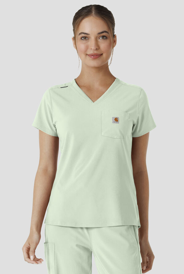Carhartt Cross-Flex Force Women's 1-Pocket STRETCH Knit Panel Tuck In Scrub Top - Big Sky - 2