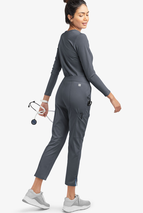 Butter-Soft STRETCH Women's 6-Pocket Pin-Tuck Crop Slim with Sport Trim Detail Scrub Pants - Pewter/Silver Melange - 4