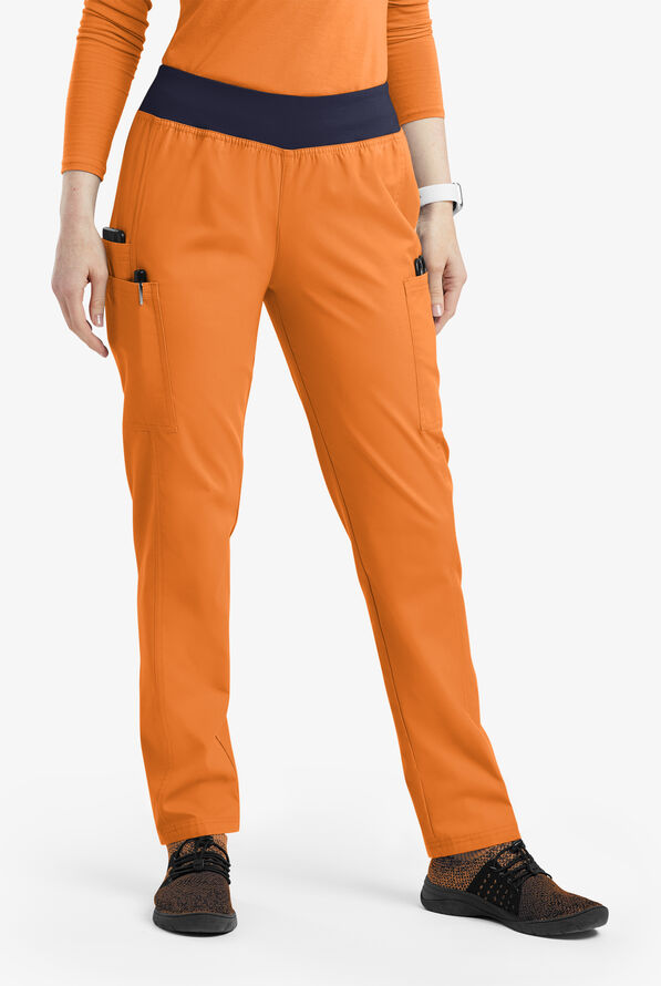 Butter-Soft Originals Women's 5-Pocket Mid Rise Tapered Leg Yoga-inspired Scrub Pants - Apricot Crush/Navy - 1