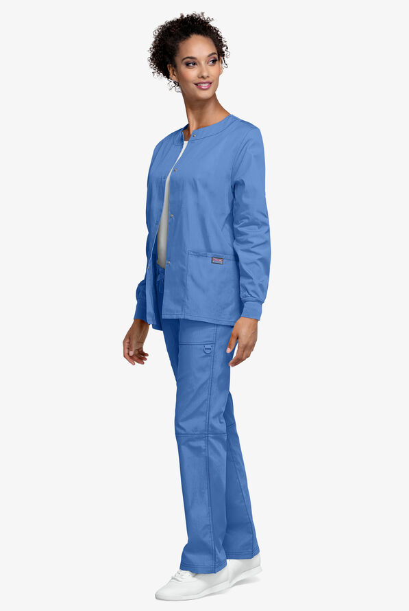 Cherokee Workwear Women's 3-Pocket Snap Front Scrub Jacket - Ceil Blue - 4