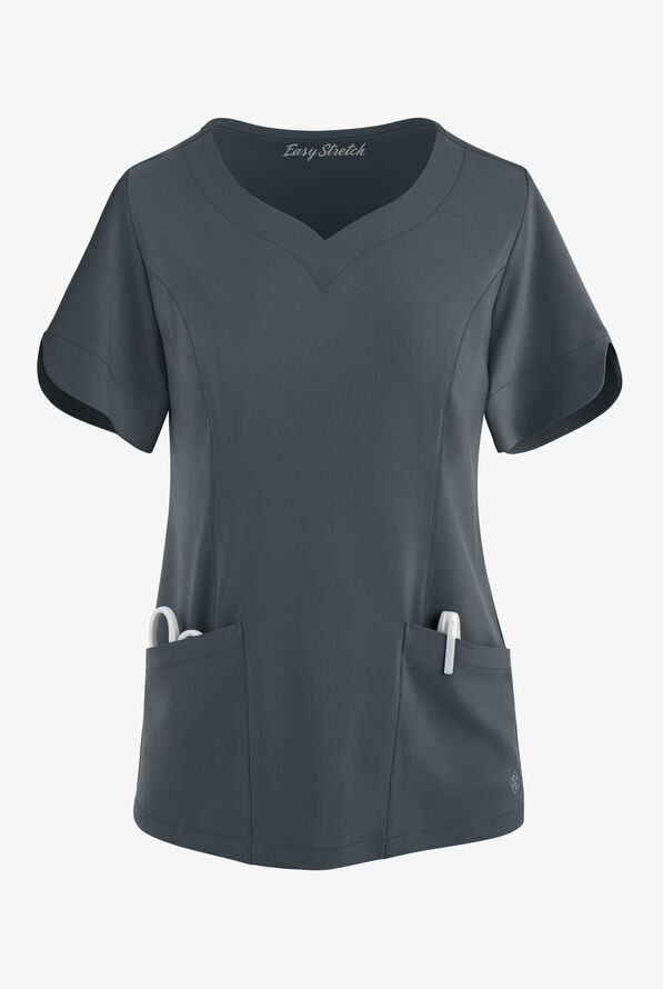 Blusa médica Easy STRETCH Aisha con escote corazón y 2 bolsillos para mujer - Pewter - 1