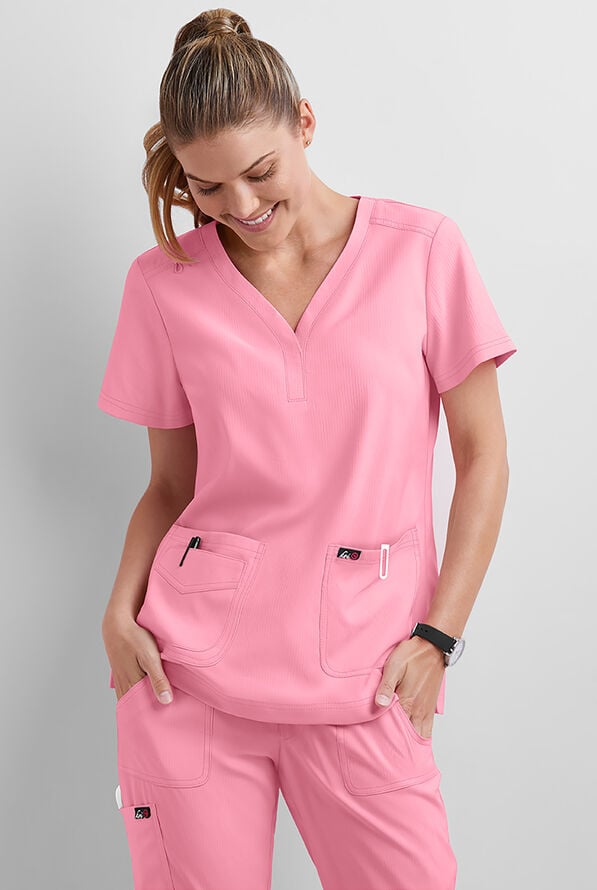 UA Exclusive koi Lite&trade; Women's 3-Pocket Y-Neck Scrub Top - More Pink - 5