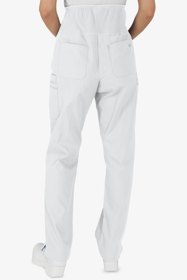 Butter-Soft STRETCH Women's 6-Pocket Knit Waist Maternity Scrub Pants - White - 2