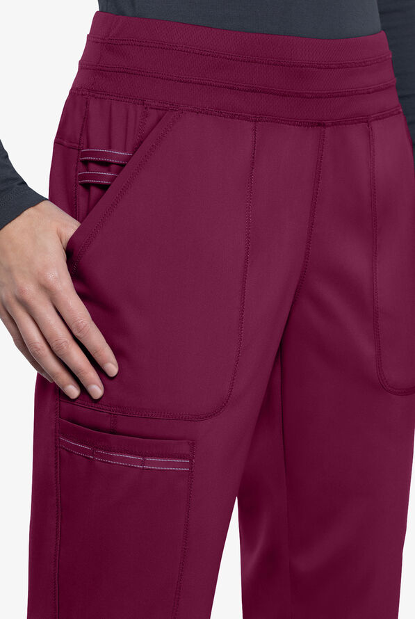 Cherokee Workwear Revolution Women's 5-Pocket STRETCH Elastic Waistband Half Jogger Scrub Pants - Wine - 3